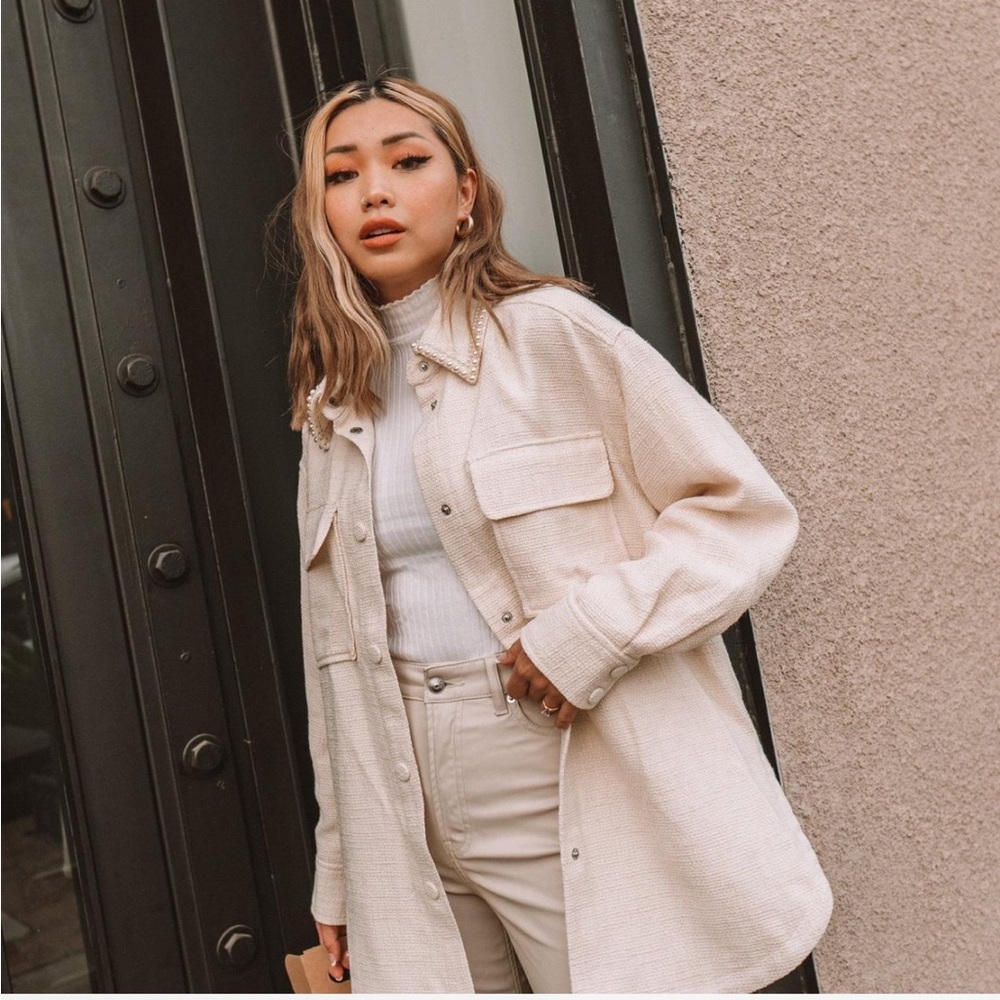 H&m pearl embellished collar shirt jacket